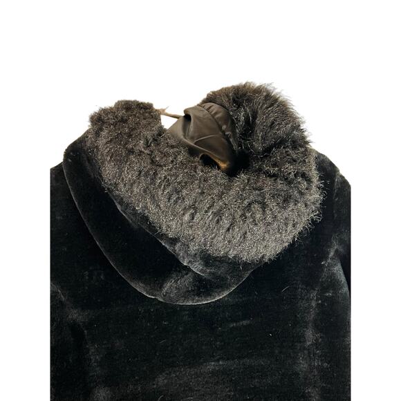 Susan Graver Black Reversible Coat Jacket Faux Fur Satin Hood S Small - Picture 10 of 13